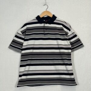 Regal Wear Black White Grey Striped Polo Shirt M/L